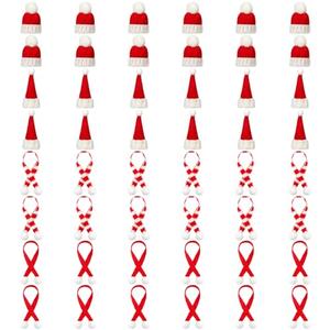 Bencailor 48 Pcs Mini Knit Santa Hats Tiny Christmas Scarf and Hats Set Mini Scarf for Crafts Small Christmas Tree Ornaments Decorations for DIY Craft Art Snowman Doll (Red)