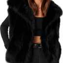 Flygo Womens Faux Fur Vest Fuzzy Lapel Collar Sleeveless Jackets Winter Warm Fluffy Open Front Shaggy Outerwear Vests (Medium, Black)