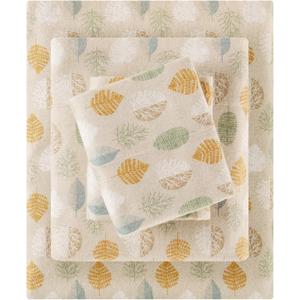 True North by Sleep Philosophy Cozy Flannel Warm 100% Cotton Sheet - Novelty Print Animals Stars Cute Ultra Soft Cold Weather Bedding Set, Full, Multi Leaves 4 Piece