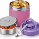 Pawtong 40.5oz Thermo for Hot Food Adults, Soup Thermo Lunch Containers with Wide Mouth & Spoon, Stainless Steel Vacuum Insulated Food Jar, Food Thermos with Handle(Pink)