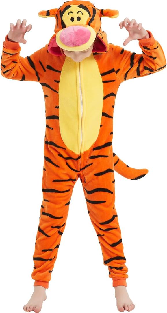 SWEETXIN Unise Kids Jumpsuit Cosplay Onesie One Piece Suit for Girls Boys Halloween Character Costume Dress Up Party (5T, Tigger)