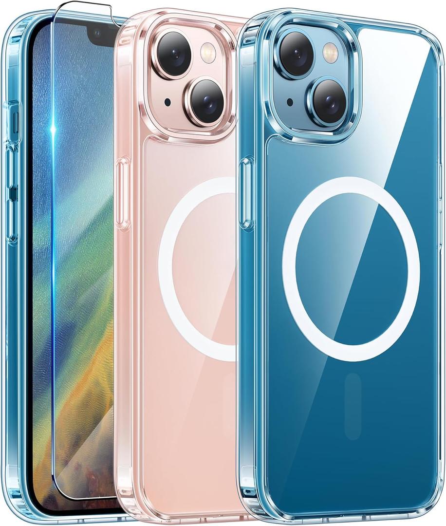 FNTCASE for iPhone 13 Phone Case: Clear Phone Case Magnetic Military Grade Drop Protection Anti Yellowing Cell Phone Cover - Rugged Shockproof Protective Bumper (A-Clear)