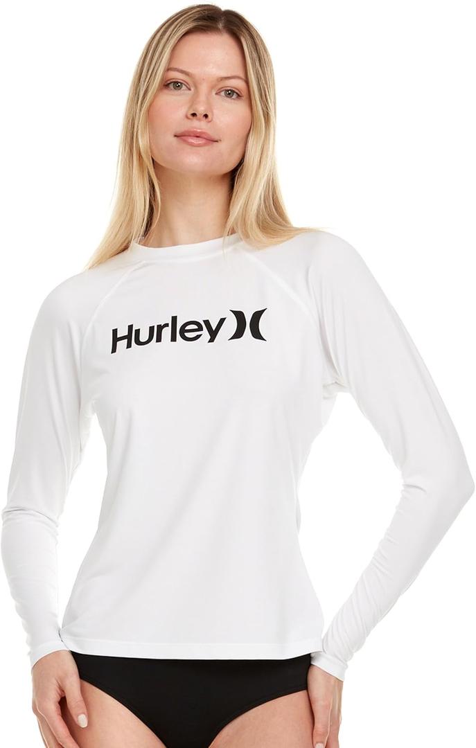 Hurley Rash Guard for Women, Womens Rash Guard Long Sleeve Shirts, Rashguard Swim Shirt Women UPF 50+ SPF & UV Protection (Medium, White)