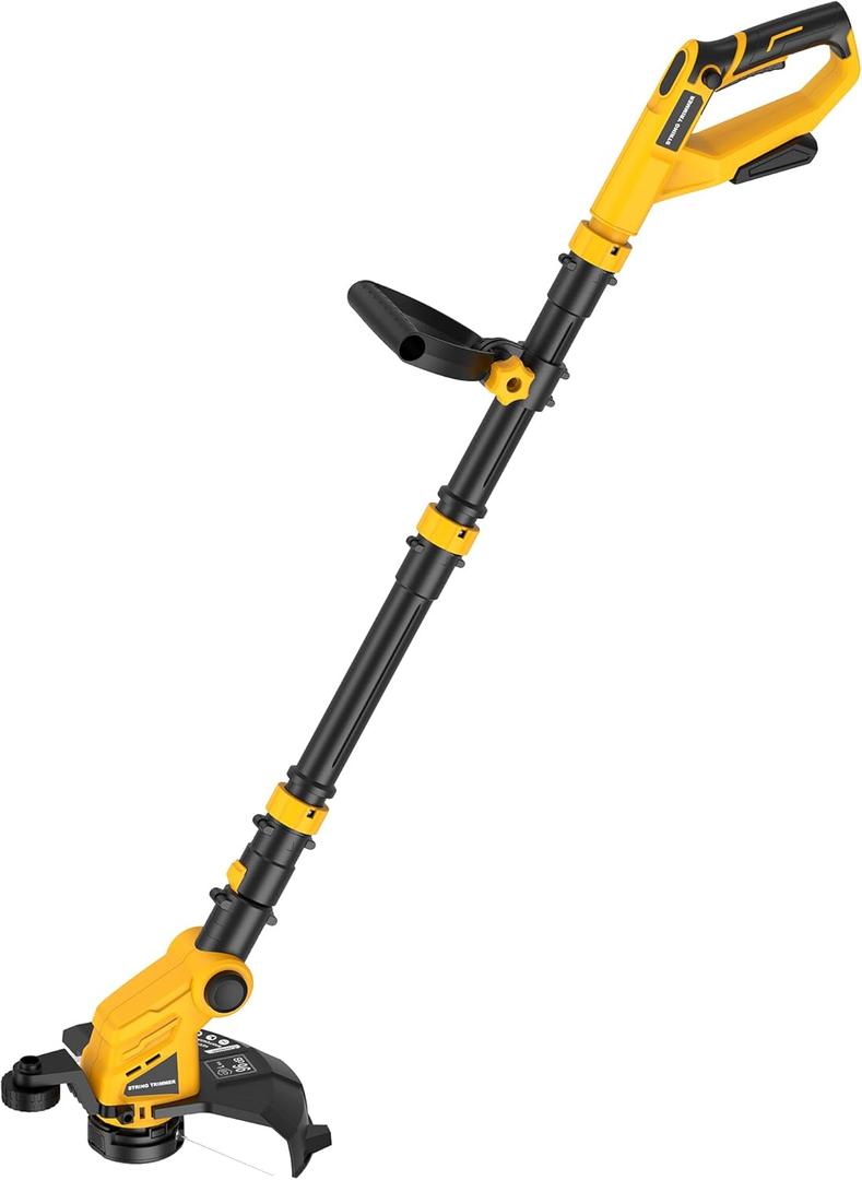 Houselife Cordless Weed Eater Compatible with Dewalt 20V Max Battery (No Battery) Lightweight String Trimmer & Weed Wacker with Auto Line Feed, 12" Cordless Weed Trimmer//Weedeaters for Lawn Garden (Yellow)