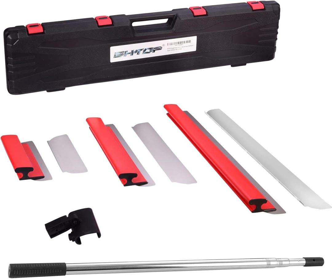 BHTOP Drywall Tools Skimming Blade with Extension Handle - 12", 20" & 32" Blades with 2 Pack 0.3 mm Blades, Construction Tools End Caps, Wall-Board with Outer Box in Red