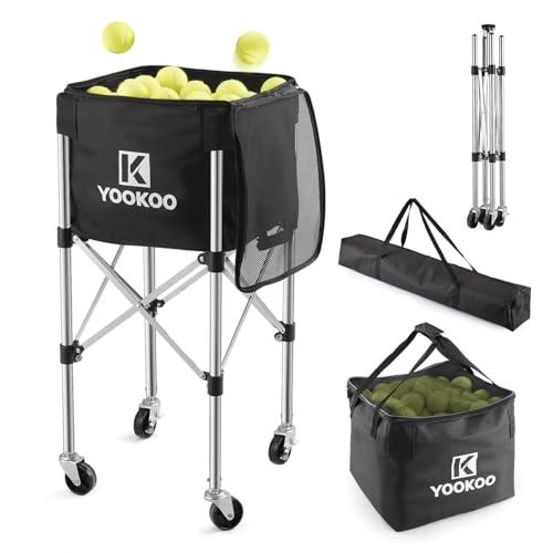 YooKoo Sturdy Tennis Ball Hopper Holds 200 Balls, Lightweight Tennis Ball Basket with 2 Lockable Wheels, Easy to Use Without Installation for Tennis Training and Teaching