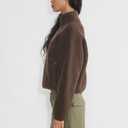 Yioaga Fleece Sweatshirts for Women Cropped Long Sleeve Half Zip Pullover Sherpa Jacket Warm Fuzzy Coats with Pockets(Brown,S)