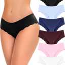 FINETOO 6 pack Seamless Underwear for Women Sexy Low Rise Hipster Wave Edge No Show Bikini Panties Womens Cheeky S-XL