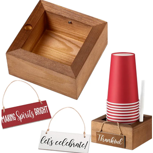 Party Cup Holder with Marker Slot with 2 Decorative Plaque Wooden Party Cup Dispenser Wooden Organizer for Modern Farmhouse Home bar