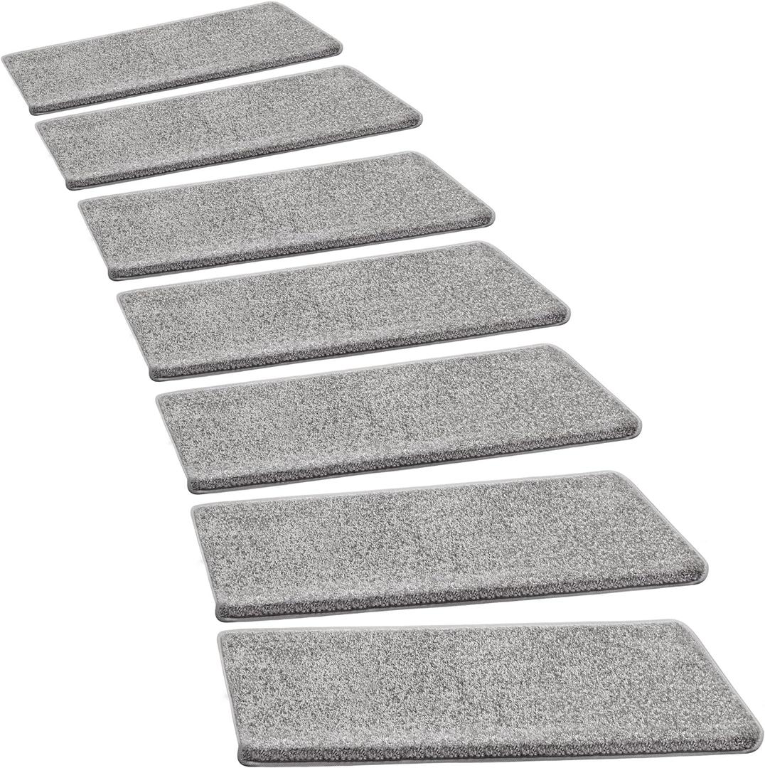 PURE ERA Bullnose Carpet Stair Treads Set Tape Free Non-Slip Indoor Stair Protectors Pet Friendly Rugs Covers Soft Skid Resistant Washable Reusable 9.5" x 30"(14 Pieces,Light Gray) (14 Pieces with Bullnose)