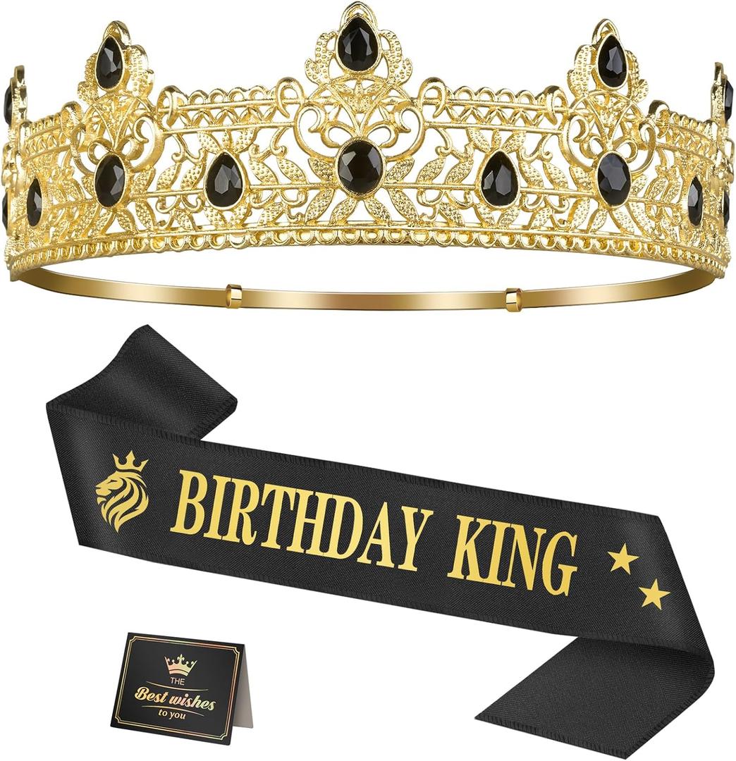 Asija Birthday Gifts for Men, Birthday Decorations for Men, Party Decor Supplies including King Crown & Sash & Greeting Card
