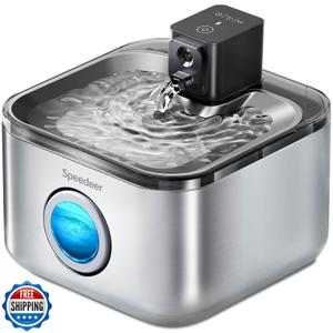 Speedeer Wireless Cat Water Fountain Stainless Steel, 135oz/4L Pet Fountain B