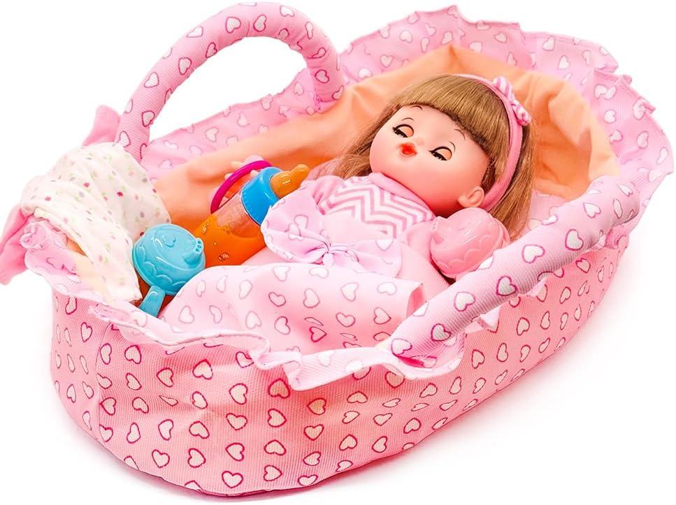 Baby Doll Bassinet Portable Carrier for 8-12 Inches Doll Accessories Baby Doll Crib Set Toys Baby Doll Cradle Sleeping Basket Bed