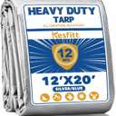 Kesfitt 12 Mil Heavy Duty Waterproof Tarp with Metal Grommets, 12x20 ft, Silver & Blue Reversible Poly Tarp for Outdoor Protection, Yard, Worksite, Pools, Vehicles, Equipment Coverage