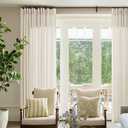 72 x 96 Inch Pinch Pleated Linen Curtains for Living Room Pleated Drapes with Hooks Rings Back Tab Cream Beige Semi Sheer Curtains 96 Inch Length for Sliding Door Dining Bedroom Window 8Ft 72x96