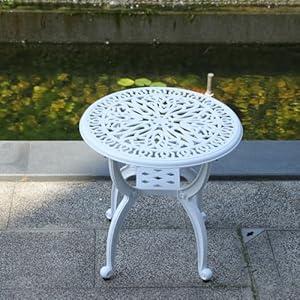 KAILI Outdoor Cast Aluminum Side Table Patio Side Table Backyard, Pool, Indoor, Easy Maintenance and Weather Resistant Coffee Table Porch Table Bistro Table (18.5round-White)