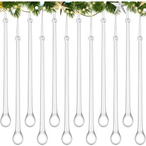 24 Pcs Glass Icicles Christmas Ornaments 9.45'' x 0.98'' Extra Long Clear Teardrop Christmas Chandelier Decorations Crystal Hanging Ornaments Glass Raindrops for Xmas Tree Decor Party