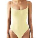 SUUKSESS Women Sexy Square Neck Thong Bodysuit Backless Sleeveless Basic Cami Body Suit Top (Pale Yellow, XL)