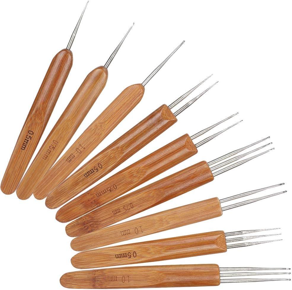 Dreadlocks Crochet Hooks 9Pcs Set for Hair, Needle Weaving Crochet for Hair Dreadlock, Crochet Hook Needle Tool for Braid Craft Dread Locks Bamboo Handle Braid Hair Weaving Tool