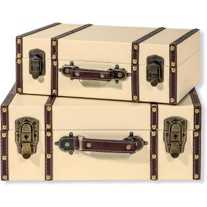Trademark Innovations Vintage Style Wood Decorative Suitcases (Set of 2, Cream))