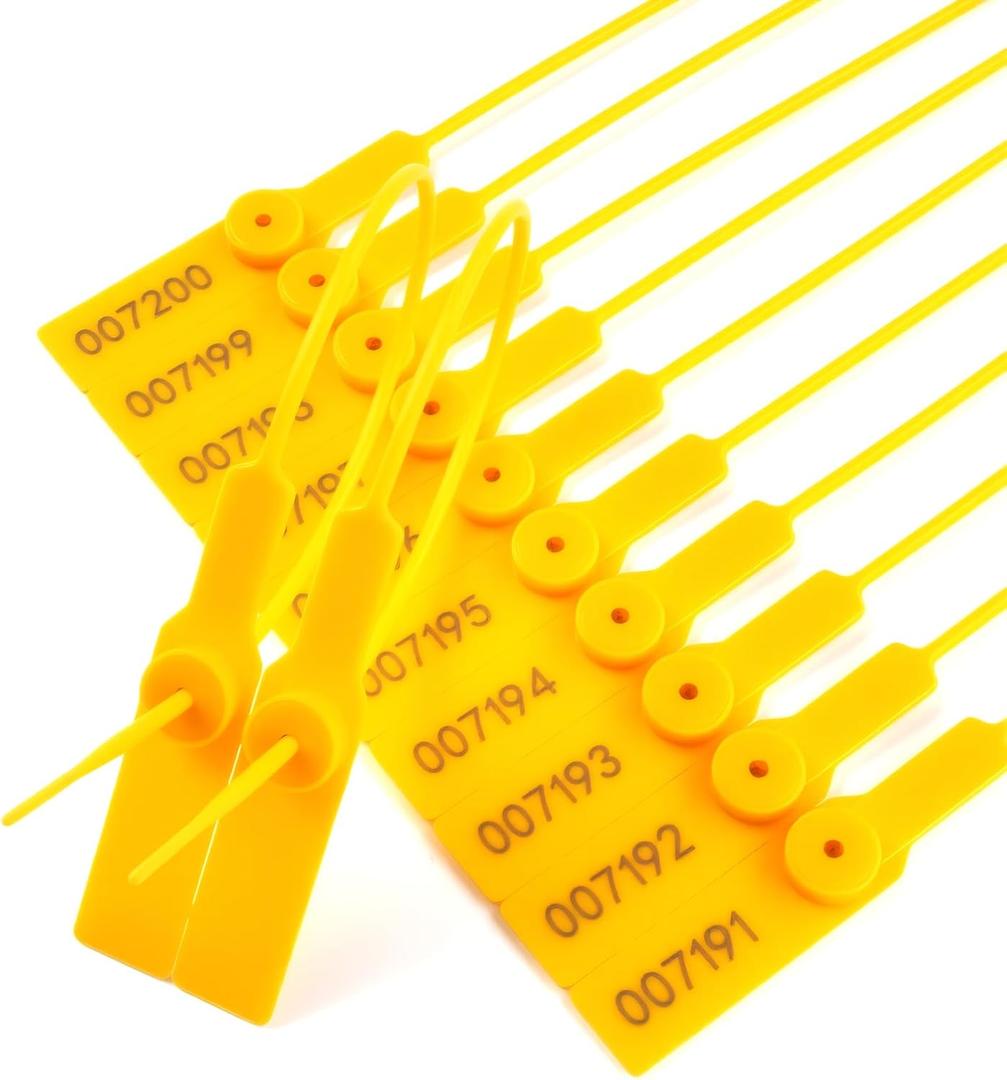 100 Plastic Security Seals,Pull Tite Tags Numbered Disposable Self-Locking,Tamper Tie 280mm Length,Use for Truck,Trailer,Container,Bag Mark,Anti Opening Package (Yellow)
