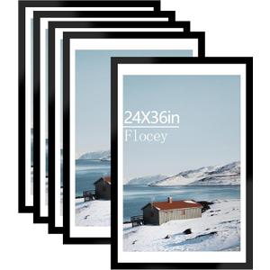 24x36 Picture Frame Set of 5, Black Poster Frame, Display Pictures 20 x 30 with Mat or 24 x 36 Without Mat for Horizontal or Vertical Wall Mounting, Wall Gallery Frame for Artwork (24x36-5PACK)