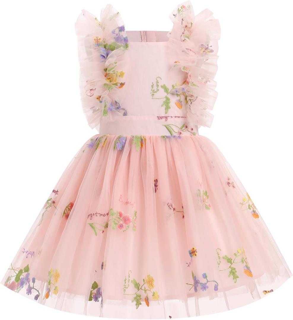 Girls Birthday Party Dress Ruffle Sleeve Sequin Dots Floral Tulle Princess Wedding Pageant Formal Bance Gown (2-3T)