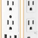 Three Sided Power Strip - Wall Outlet Multi Extender with Night Light,6 AC Outlets, 3 USB Ports (1 USB-C), 1500J Surge Protector