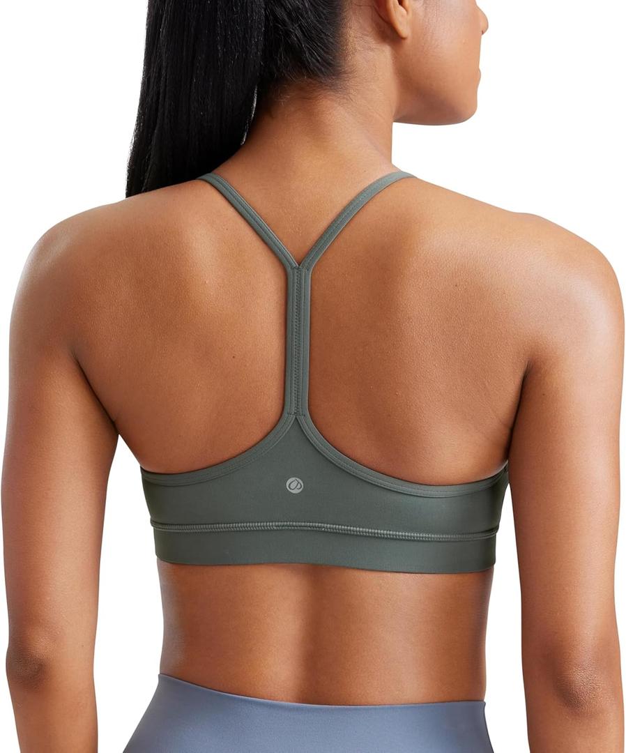 CRZ YOGA Butterluxe Womens Y Back Sports Bra - Padded Racerback Low Impact Spaghetti Thin Strap Workout Yoga Top (Medium, Grey Sage)