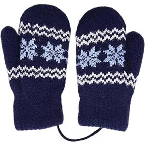 Baby Winter Soft Warm Knit Mittens Double Fleece Lined Knit Elastic Cuff Gloves for 0-2 Years Old (Navy)