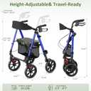WALK MATE Rollator Walker for Seniors, 10 Inch Big Wheels, Reinforced Aluminum Frame 350lb Weight Capacity, Foldable All Terrain Rolling Walker with Seat, Lightweight Adjustable Height, Blue