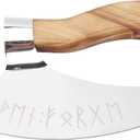 Viking Pizza Axe Handmade Stainless Steel Medieval Pizza Cutter with Pine Wood Handle for Home Restaurant Bar Non Slip Wood Grip