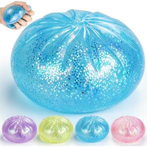 Dumpling Squishies,3.4inch Colorful Dumpling Stress Balls, Fidget Sensory Toy, Squeeze Dough Ball Stress Relief Hand Toys with Food Steamer,Dumpling Squishy Mystery Box, 2 Colors Random (1pack)