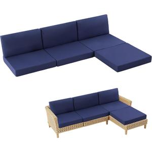 7-Piece Patio Furniture Cushions Set, Replacement Outdoor Cushions for 4-Seat Patio Sectional, Waterproof & Fade Resistant Deep Seat Cushion for Outdoor Sofa, Navy Blue