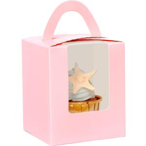 qiqee Pink Cupcake Boxes Individual 100 Packs Cupcake Holders Disposable Single Cupcake Boxes with Window 3.6" 3.6"*4.3" Cupcake Containers