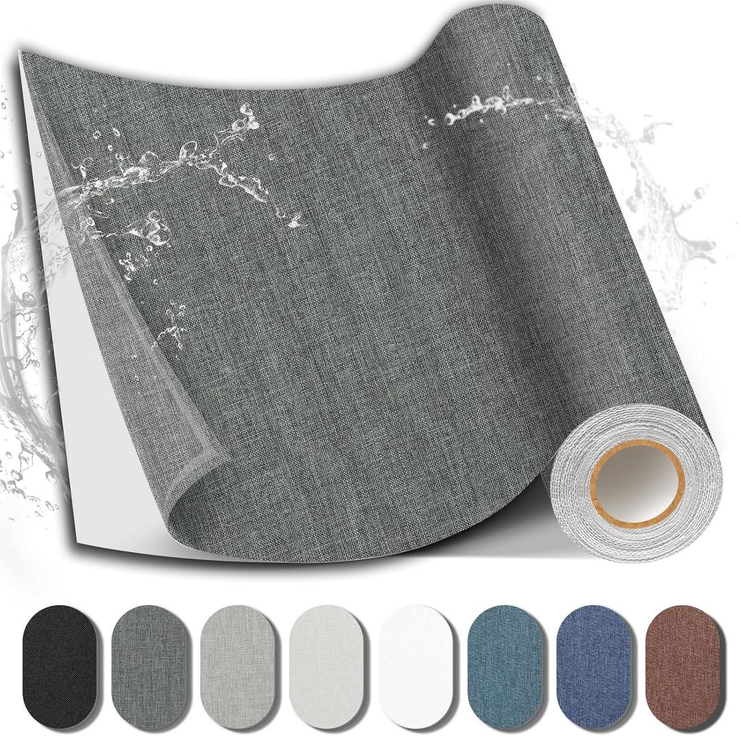 Fabric Repair Patch, 17X79 Inch Fabric Large Repair Tape, Self-Adhesive Fabric Patches for Furniture, Sofa, Car Interior, Shoes, Hand Bag, Clothing (Dark Grey, 17X79 Inch)