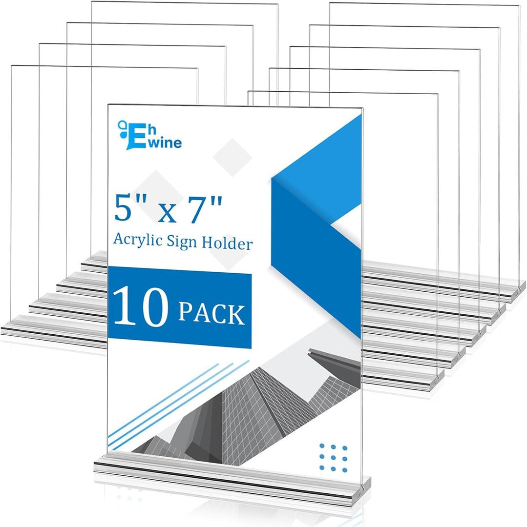EHWINE 10 Pack Acrylic Sign Holders 5x7 Double-Sided Tabletop Display Stands for Menus Flyers & Signs, Clear Acrylic Picture Frame for Office Business Store & Events