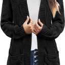 MEROKEETY Women's 2026 Long Sleeve Cable Knit Cardigan Sweaters Open Front Fall Outerwear Coat Pockets (Medium, Black)
