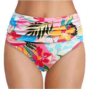 Tempt Me Women's High Waisted Bikini Bottom Tummy Control Ruched Bathing Suit Swim Bottom (L)