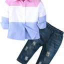 MYGBCPJS 3Pcs Boy Handsome Outfit Set Plaid Shirt + T-Shirt + Suspender Jean Sets (18-24 Months)