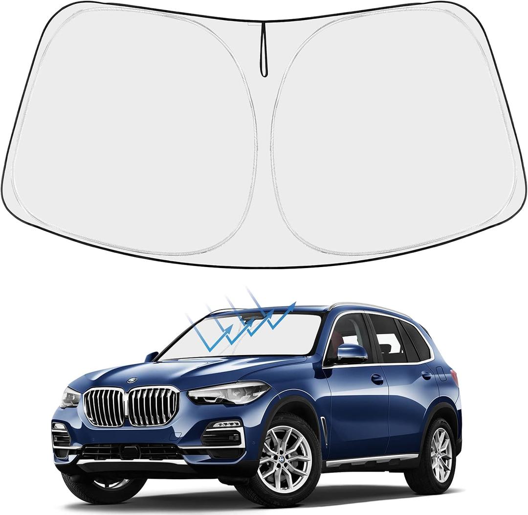 Proadsy Windshield Sun Shade for 2019-2025 2026 BMW X5 M Sport xLine SUV 4-Layer Foldable Front Sunshade Protector Sun Visor Blocks UV Rays Keep Car Cooler Accessories