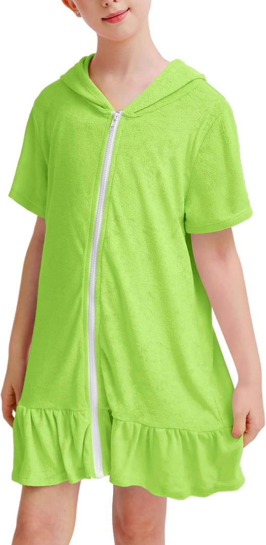 Swim Cover Up Girls Swimsuit Size 4-5t Grass Green Short Sleeve, 110