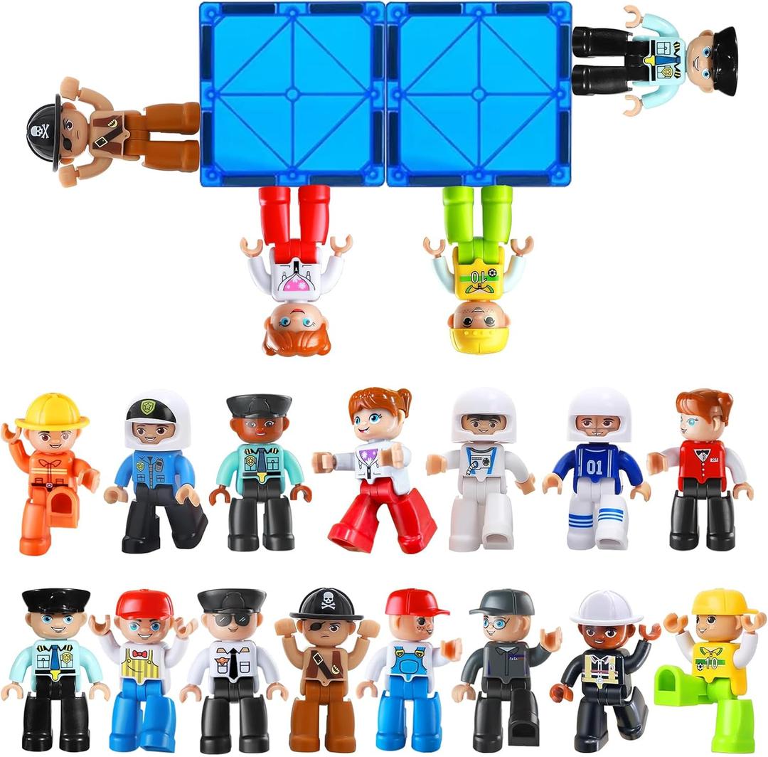 Large Magnetic People Figures for Kids-15pcs,3Community Helpers Toys People Set Perfect for Magnetic Tiles Building Blocks for Toddlers Boys Girls Ages 3 4 5 6 7+,Creative Magnet Toys Expansion Pack
