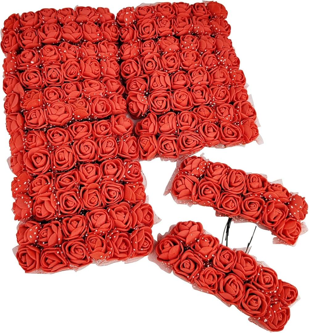 144 Pcs Mini Artificial Rose Flower Heads - 25mm Faux Roses for DIY Wedding Decor, Hair Clips, Cake Toppers, and Party Crafts (144, Red)