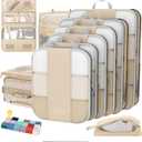 10 Set Compression Packing Cubes for Travel Gifts Women Mom,OlarHike Luggage Clothes Organizer for Travelers,Airplane/Cruise/Car/Train Travel Essentials,Compressible Expandable Saver Space Bags(Beige)