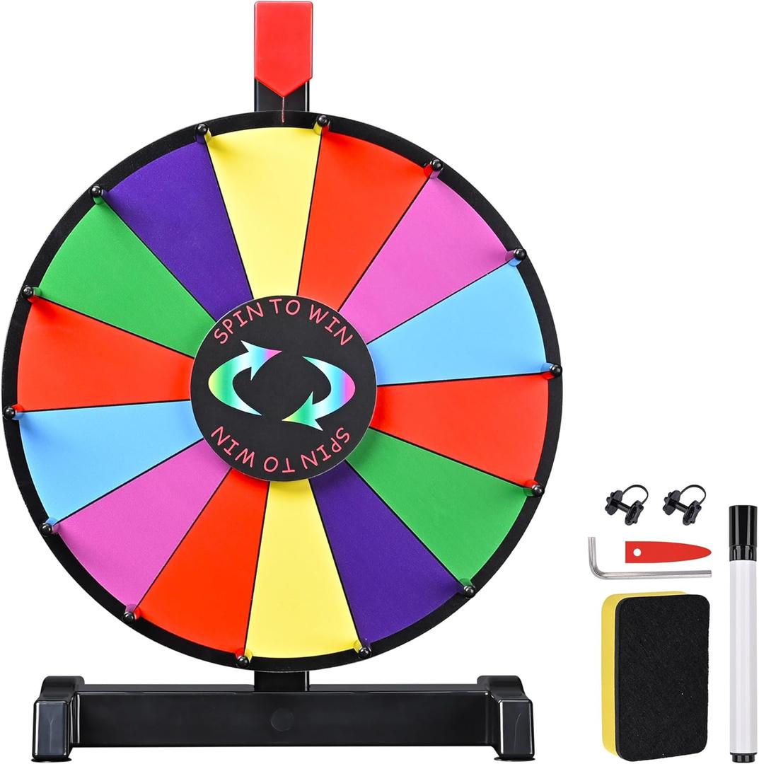 WinSpin 12" Color Prize Wheel Wall Mounted or Tabletop 14 Slots Heavy Duty Editable Spinning Wheel for Fortune Spinning Game Carnival & Tradeshow, Classic Series