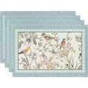 Blue Birds Flowers Blossom Set of 4 Table Mats, Washable Place Mats for Home Party Indoor Kitchen Dining Table Decoration 12''x18''