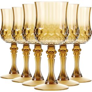 Pinkunn 6 Pcs 7 oz Plastic Vintage Wine Glasses Reusable Colored Goblets Patterned Drinking Water Glasses Cup Dishwasher Safe for Mother's Day Wedding Reception Party Supplies (Gold)