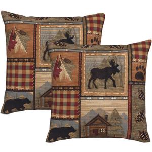 Set of 2 Square 18x18 inch Retro Brown Throw Pillow Covers Rustic Lodge Bear Moose Decorative Throw Pillowcase for Home Sofa Thick Cotton Linen Cushion Cases (45x45 cm), Moosebear 