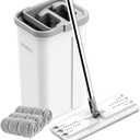 Mop and Bucket with Wringer Set, Hands Free Flat Floor Mop and Bucket, 3 Washable Microfiber Pads Included, Wet and Dry Use, Home Floor Cleaning System for All Floor Types and Windows (White Mop and Bucket Set with 3 Pads)